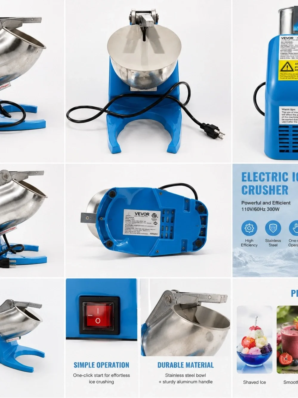 Blue Electric Ice Crusher - Stainless Steel Bowl